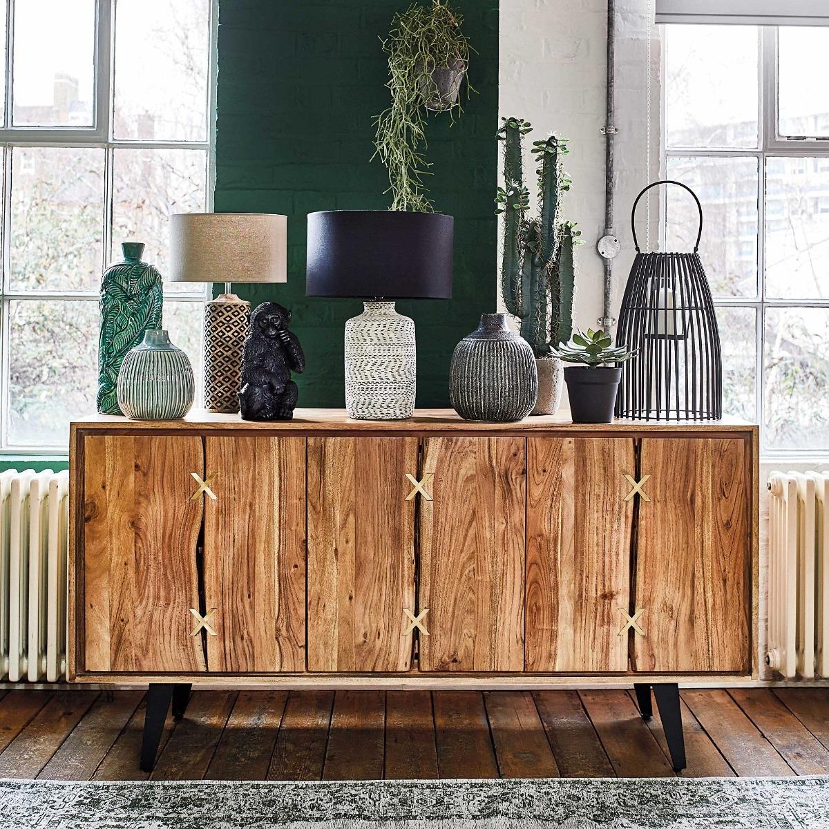 Natural Black & Taupe Tall Wooden Diamond Table Lamp | Barker & Stonehouse – image 2