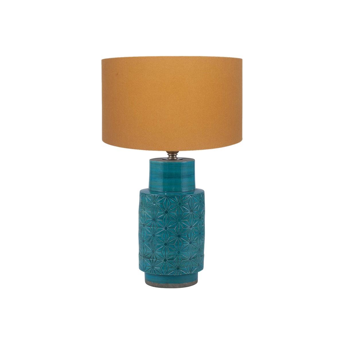 Stoneware Etched Table Lamp, Aquamarine