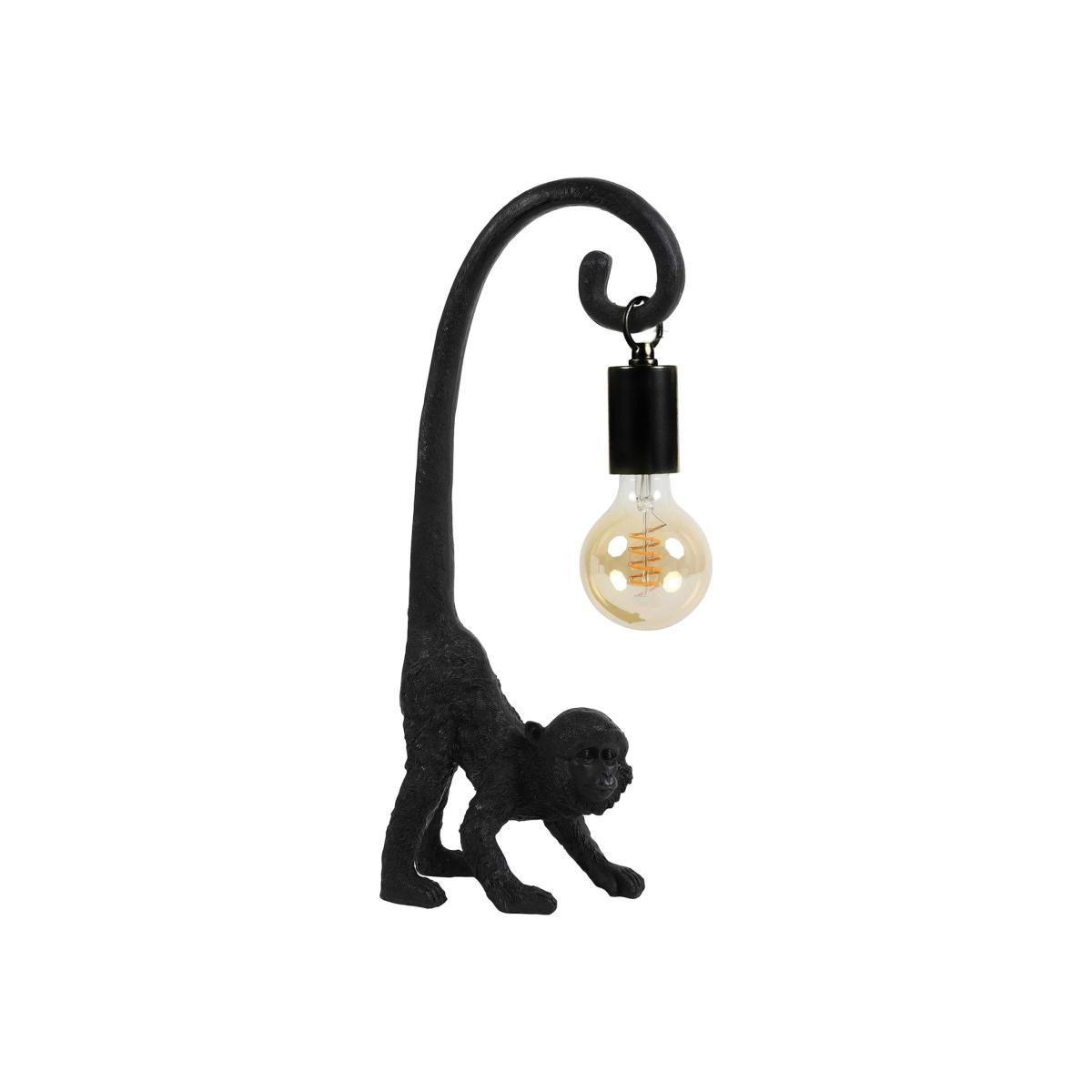 Monkey Table Lamp with Hanging Bulb, Black