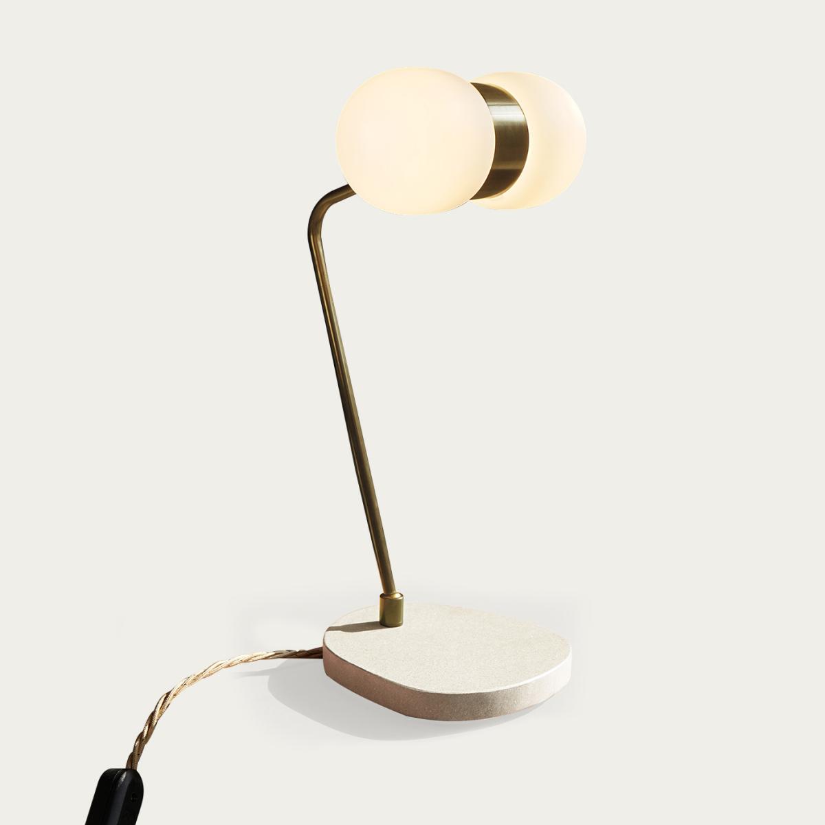 Brushed Brass/White Terrazzo Nuvol Double Table Lamp - UK Plug