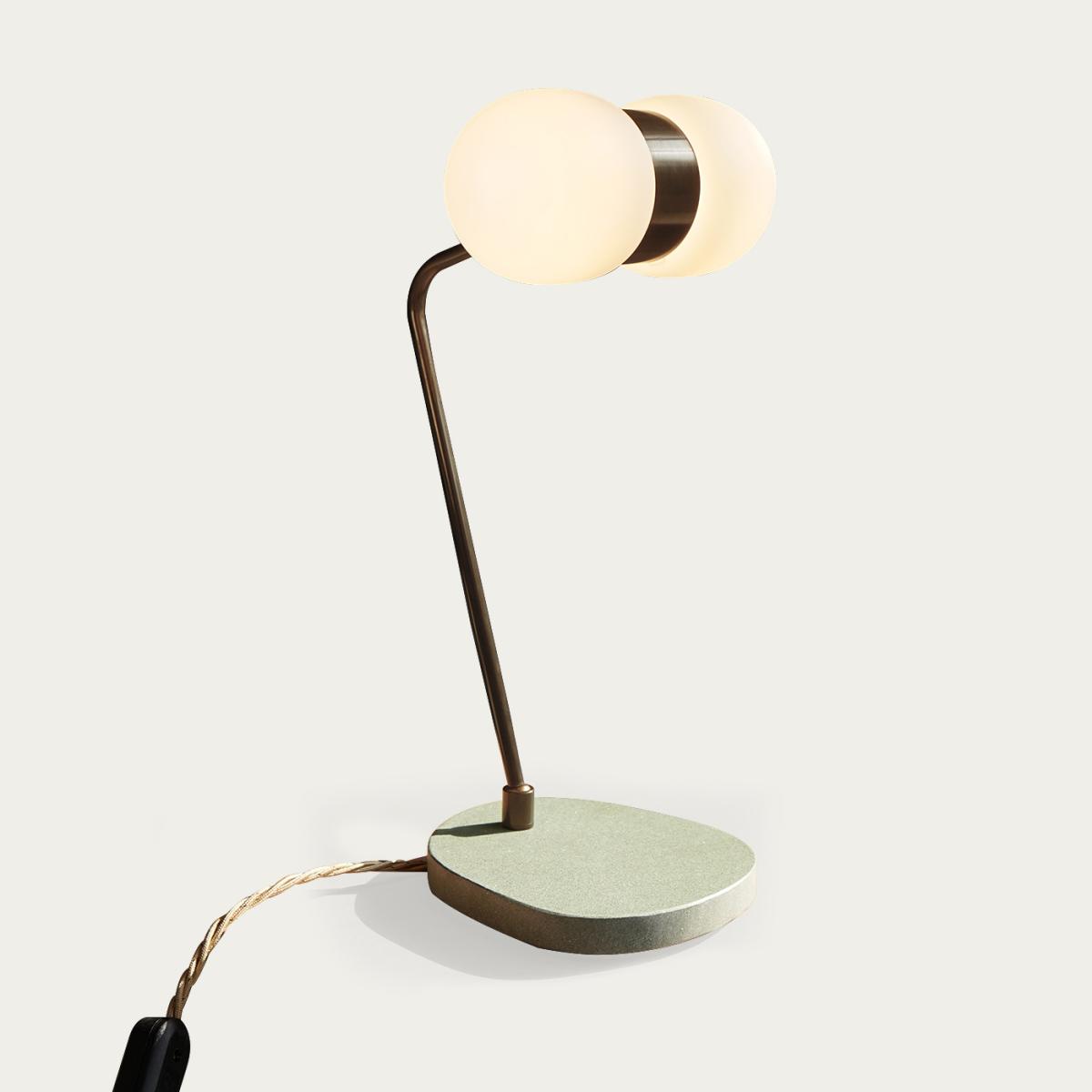 Brushed Aged Brass/Zarci Marble Nuvol Double Table Lamp - UK Plug