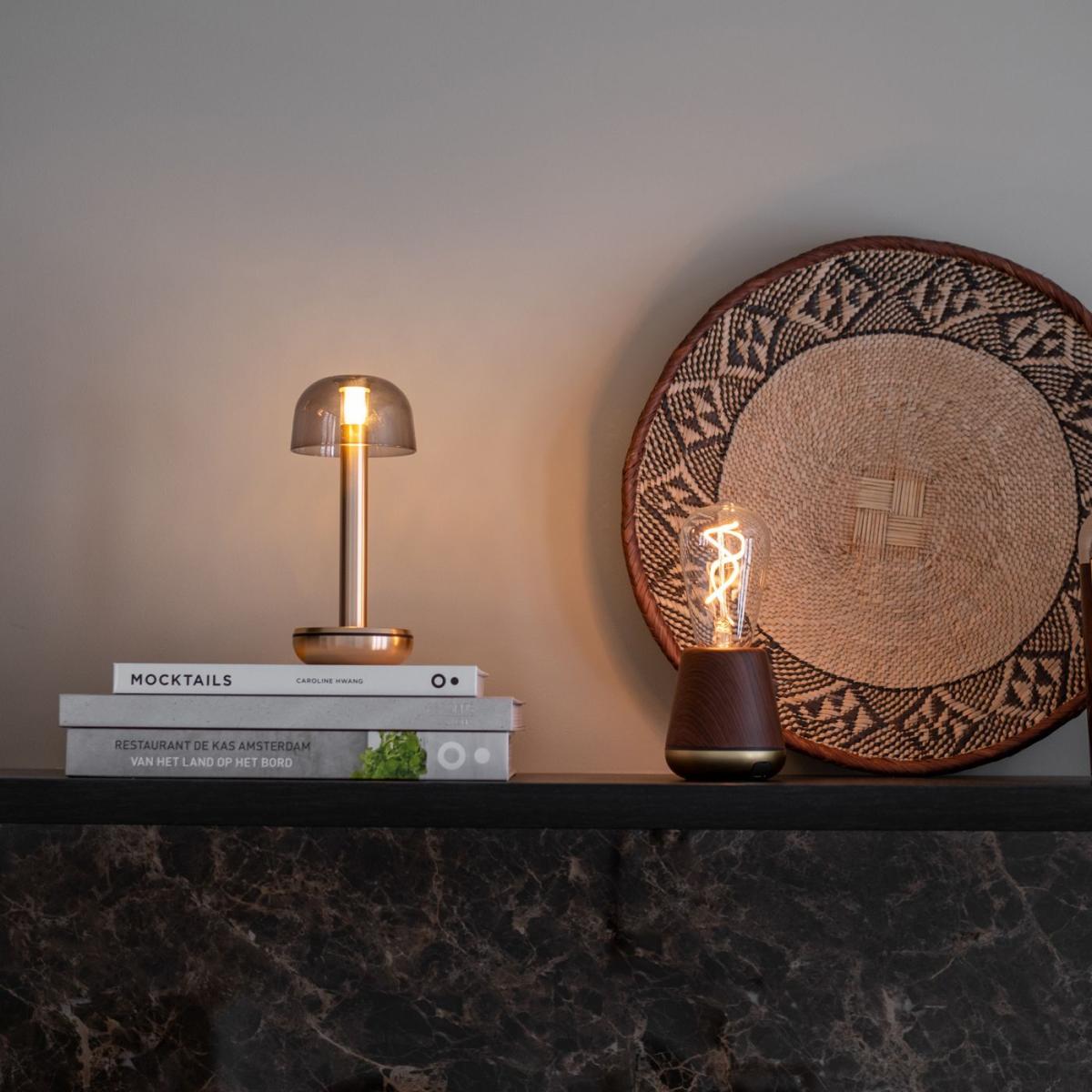 Gold Smoked Glass Two Table Light – image 4