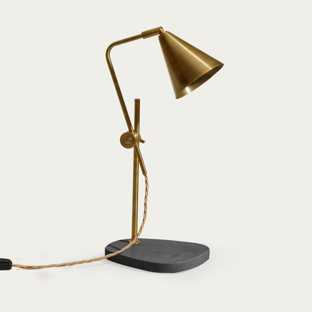 Brushed Brass/Black Terrazzo Cone Table Lamp - EU Plug