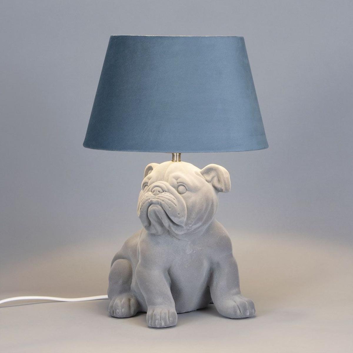 Boris Bulldog Flock Table Lamp with Velvet Shade, Grey – image 3