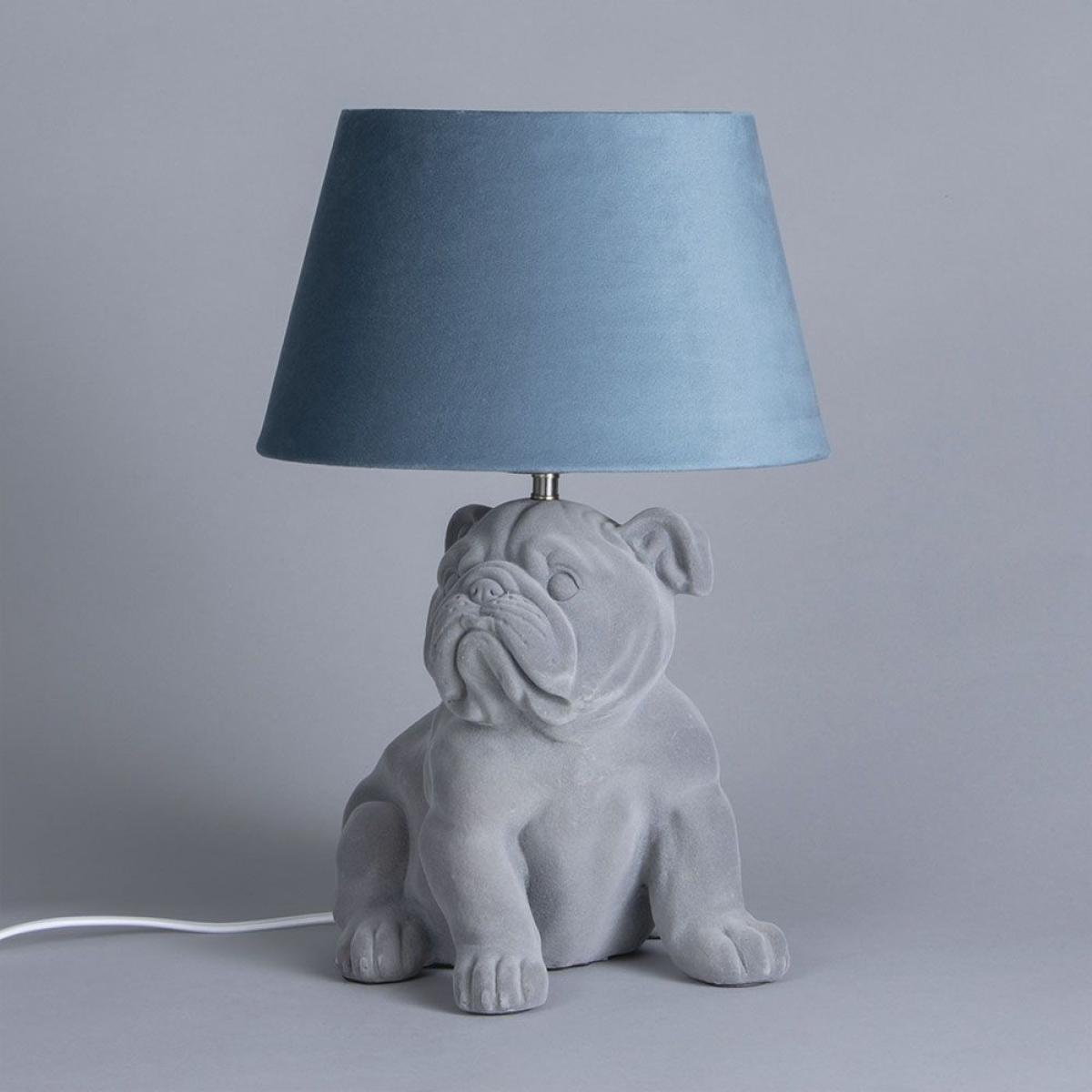 Boris Bulldog Flock Table Lamp with Velvet Shade, Grey – image 4