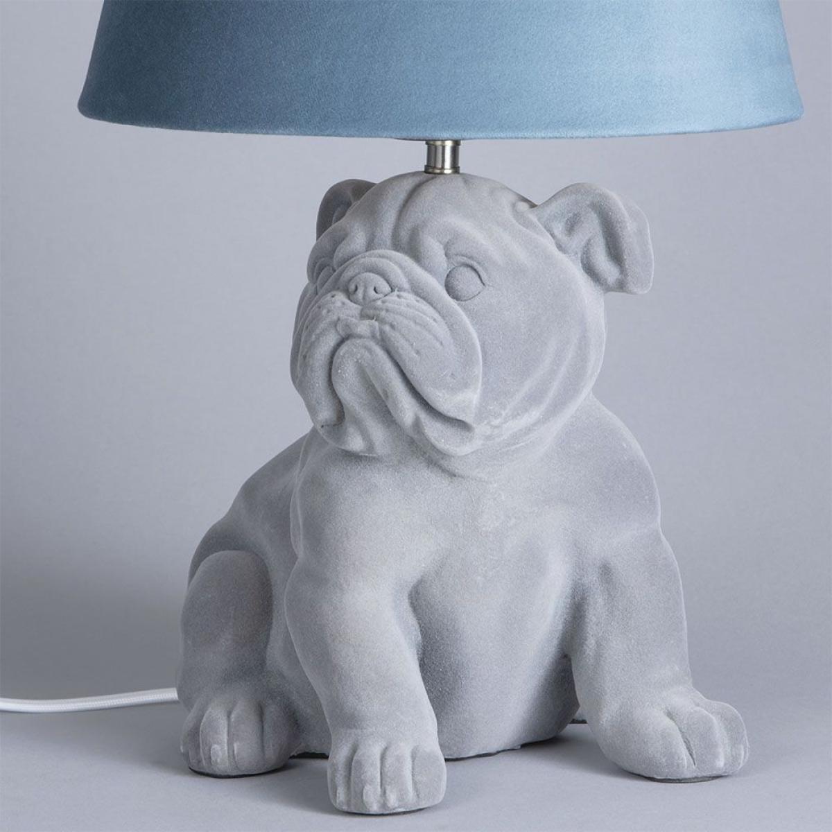 Boris Bulldog Flock Table Lamp with Velvet Shade, Grey – image 5