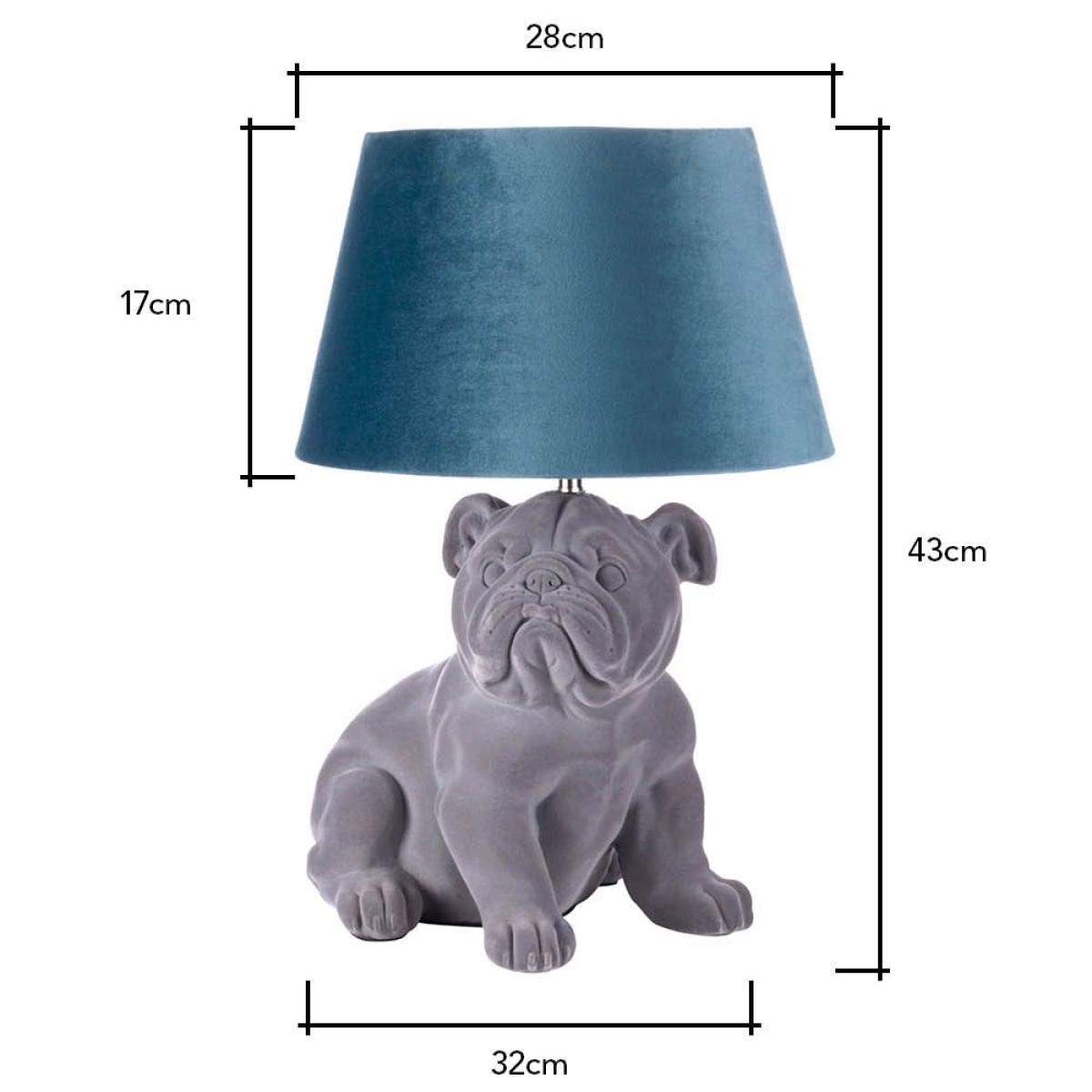Boris Bulldog Flock Table Lamp with Velvet Shade, Grey – image 6