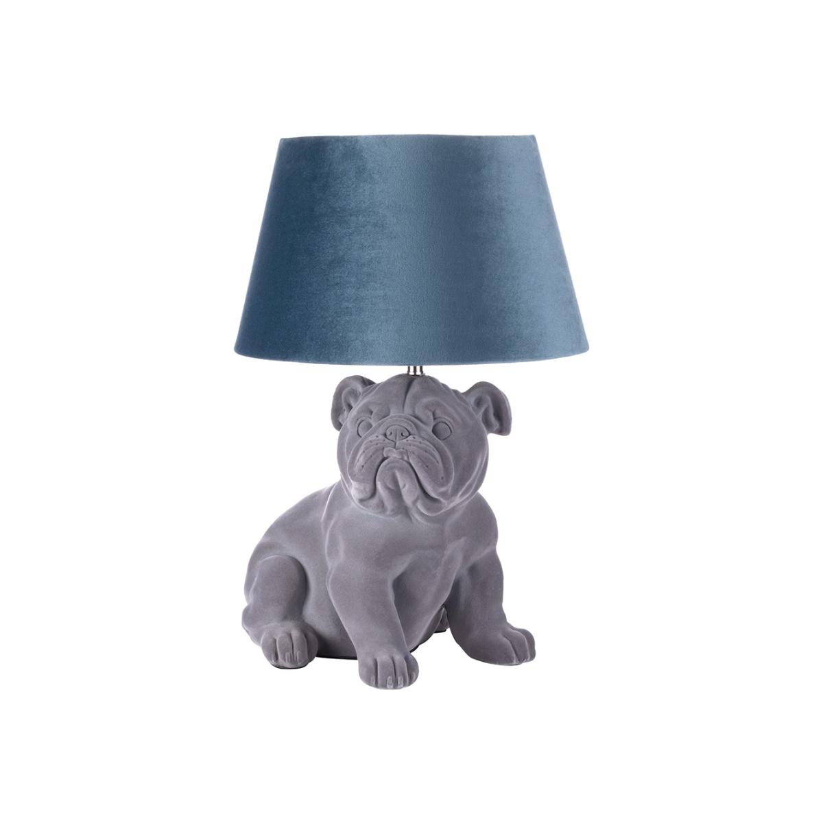Boris Bulldog Flock Table Lamp with Velvet Shade, Grey – image 1