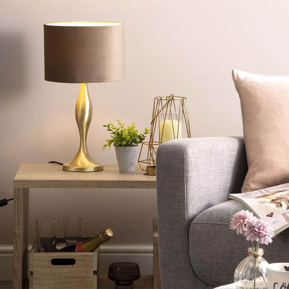 Calais Spun Metal Lamp with Champagne Shade, Antique Brass – image 2
