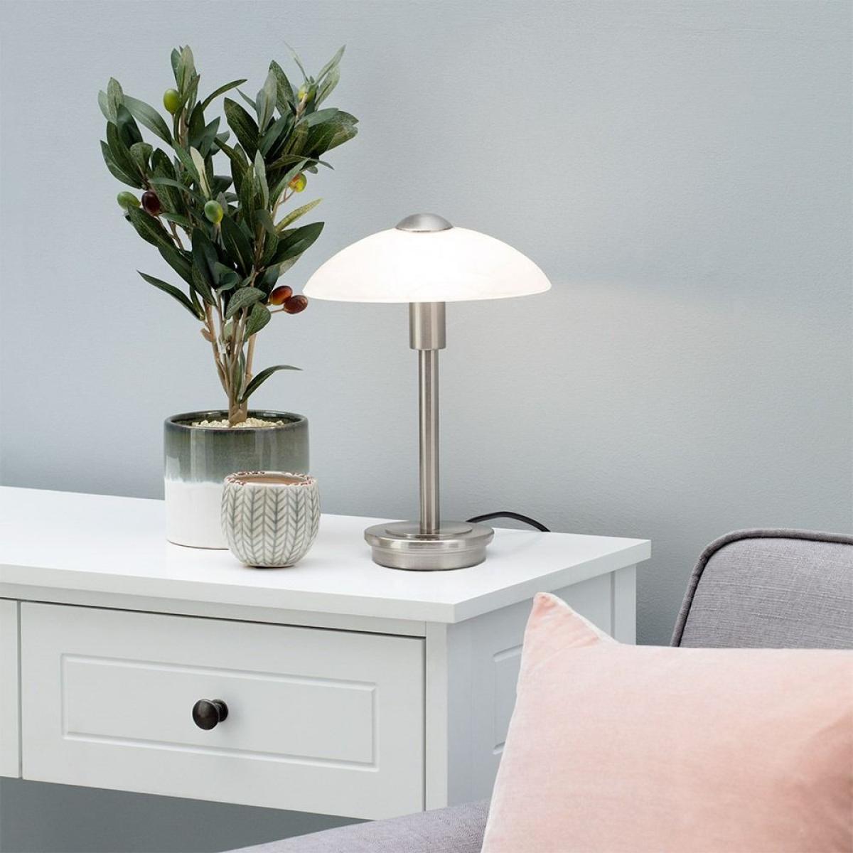 Archie Touch Lamp, Satin Nickel and Alabaster – image 2