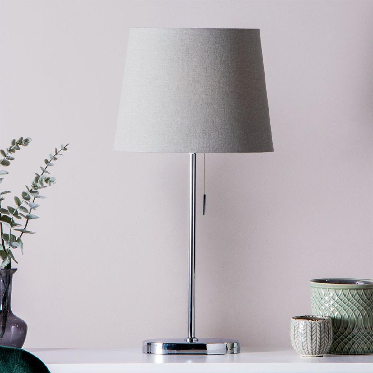 Bryant Oval Table Lamp with Grey Shade, Chrome – image 2