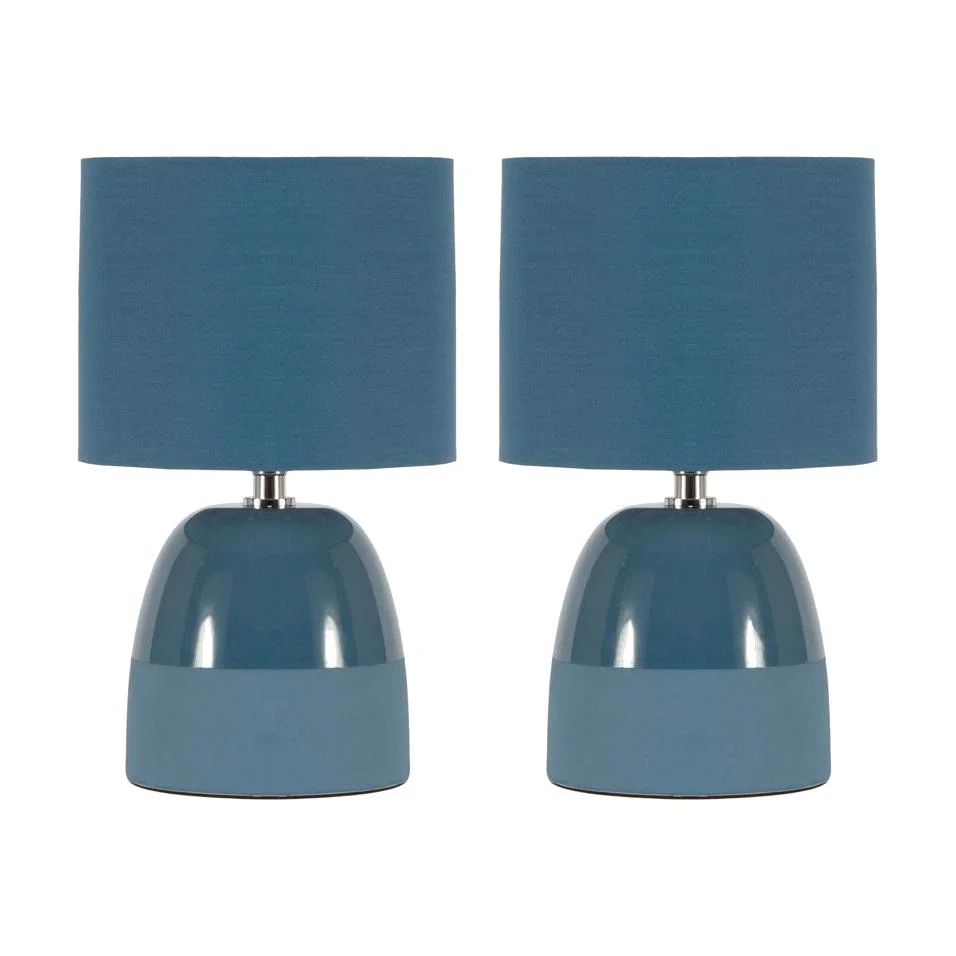 2 Pack of Western Glaze Table Lamps with Shade, Blue – image 1