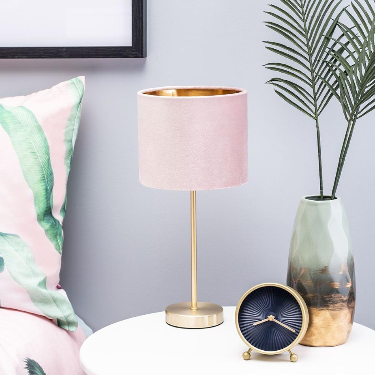 Velvet Table Lamp, Pink and Brass – image 2