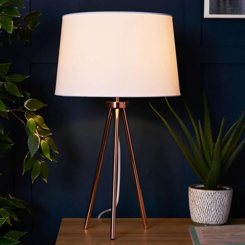 Tristan Tripod Table Lamp, Copper and White – image 2