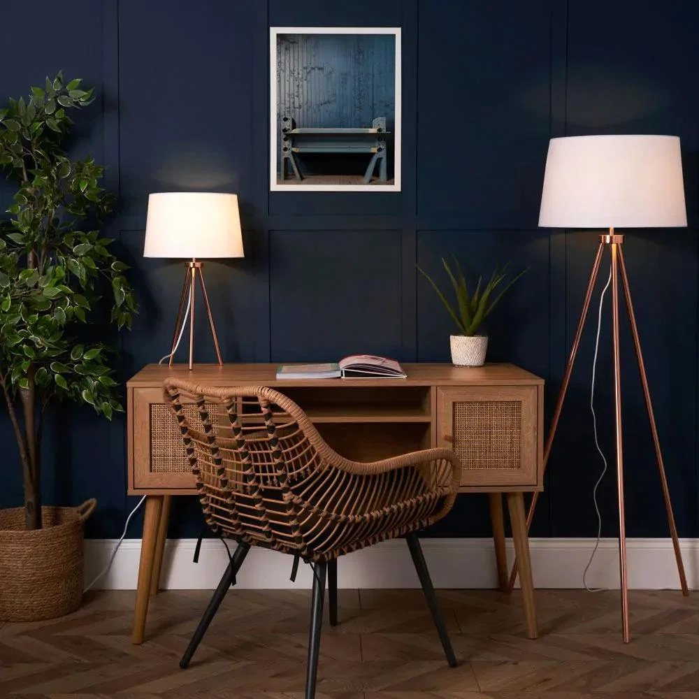 Tristan Tripod Table Lamp, Copper and White – image 8