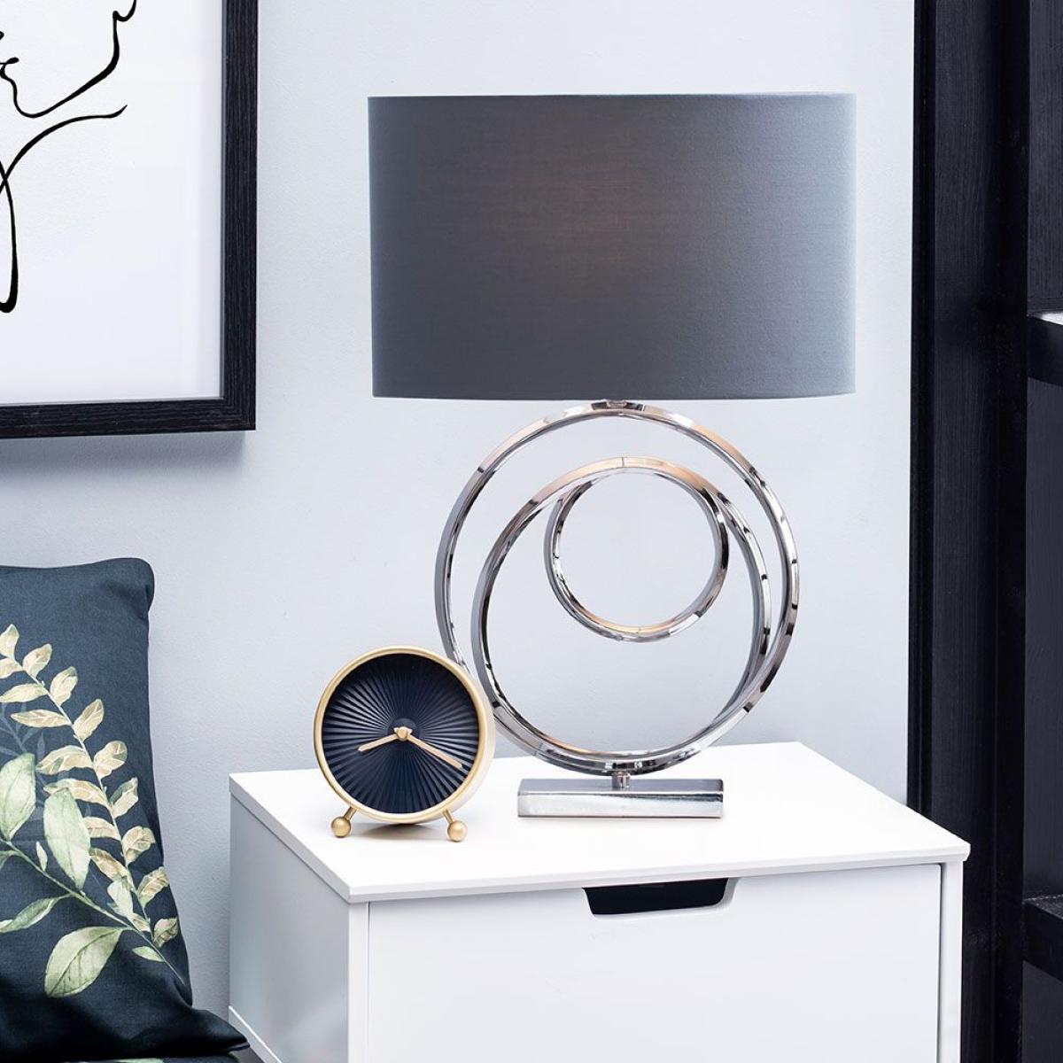 Saturn Swirl Base Table Lamp with Grey Shade, Chrome – image 2