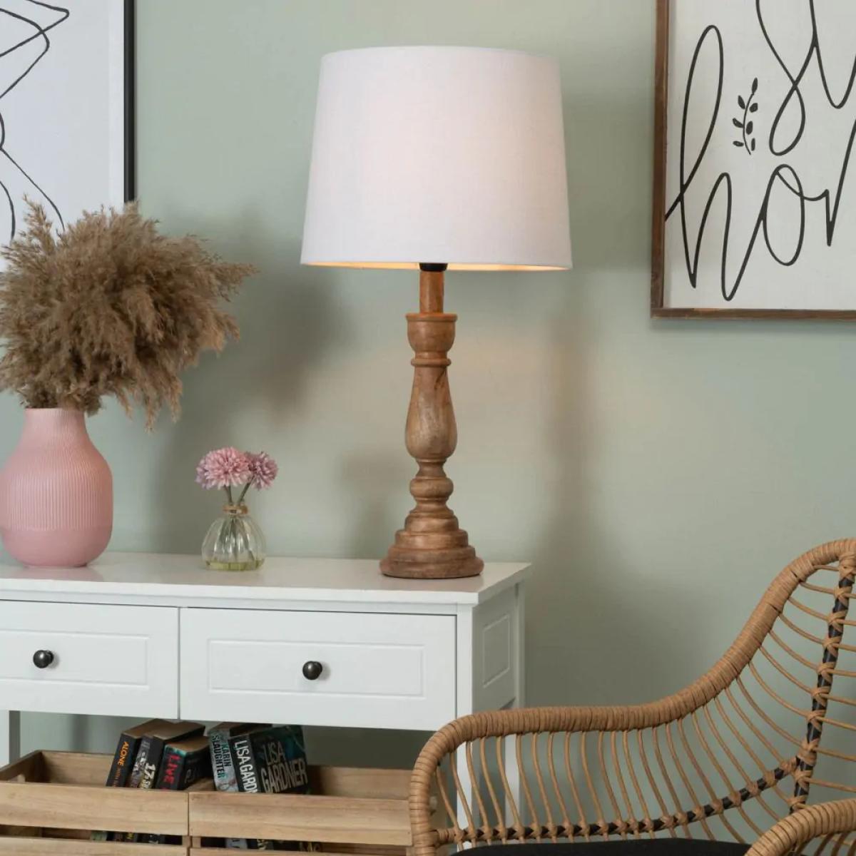 Henlock Wooden Table Lamp with White Shade, Natural – image 2