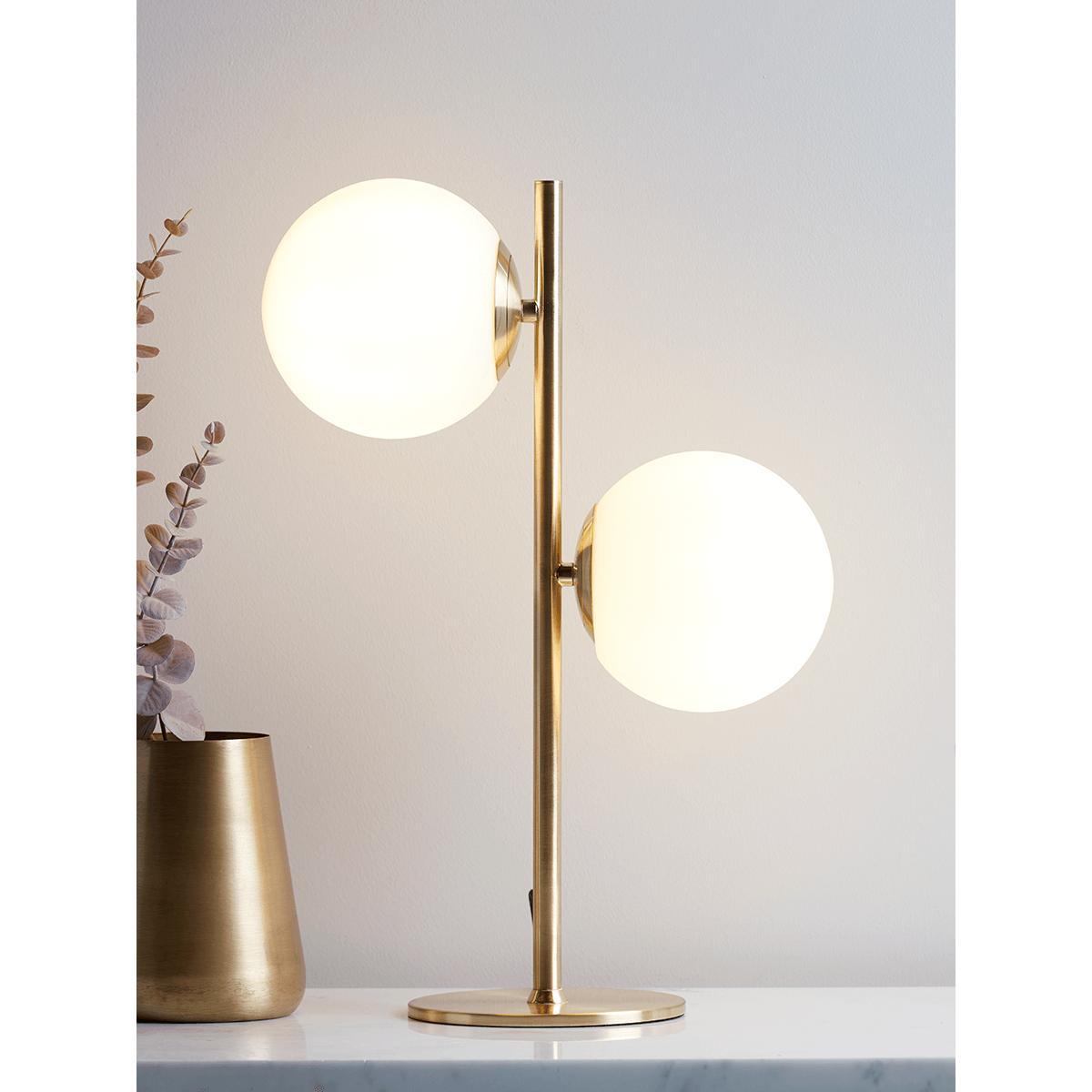 White & Brass Globe Deco Table Lamp – image 2
