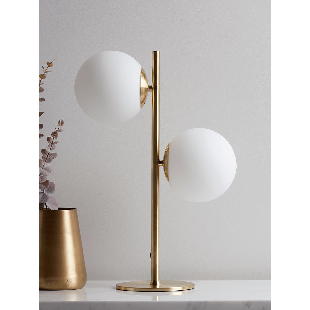 White & Brass Globe Deco Table Lamp – image 1