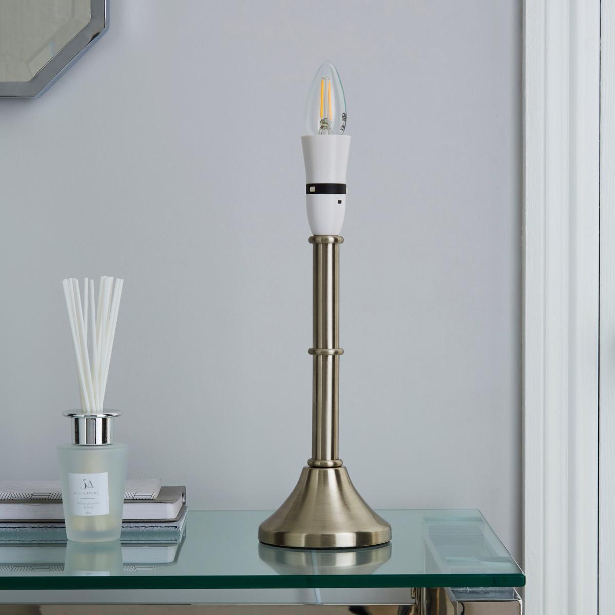 Smooth Satin Chrome Candlestick Table Lamp Base Silver – image 2