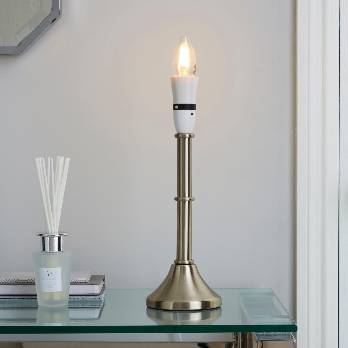 Smooth Satin Chrome Candlestick Table Lamp Base Silver – image 1