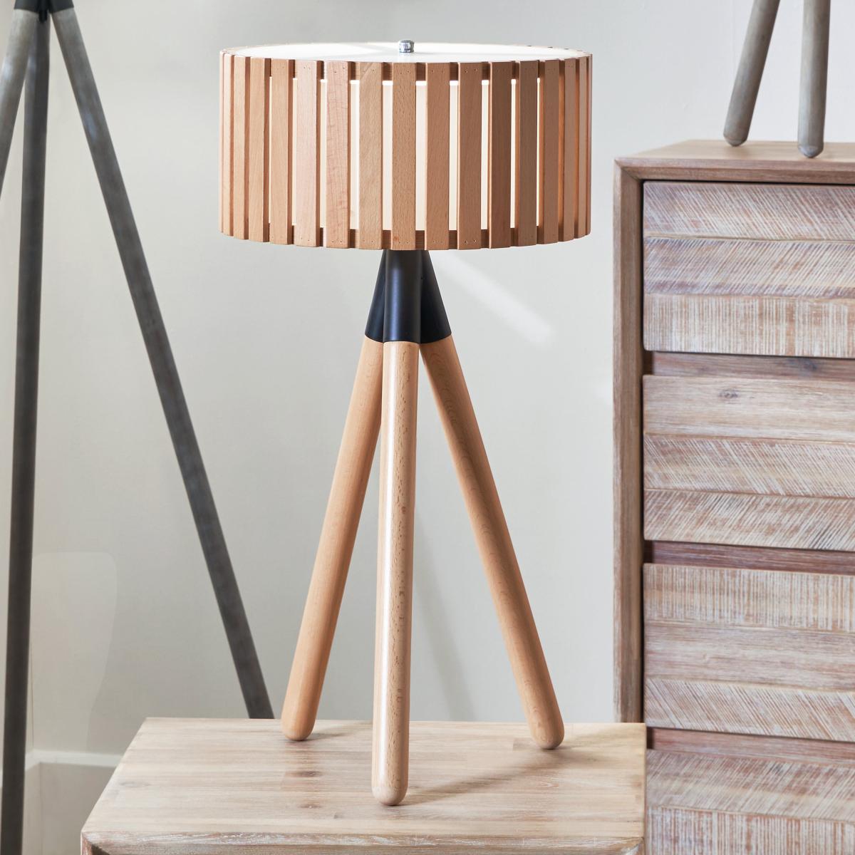 Rabanne Wooden Slat Tripod Table Lamp Brown – image 1