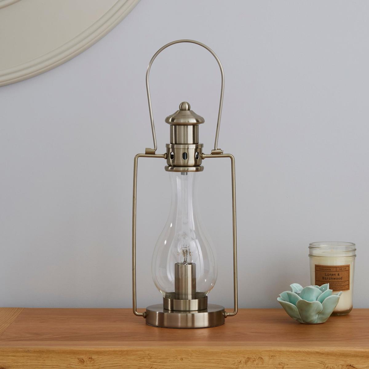 Horse Lantern Satin Nickel Table Lamp Silver – image 2