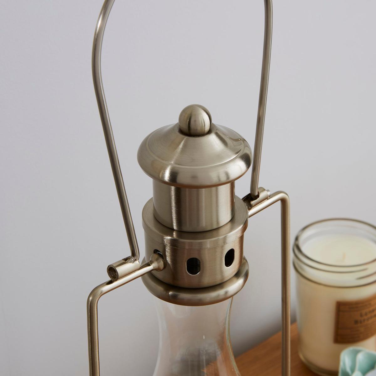 Horse Lantern Satin Nickel Table Lamp Silver – image 3