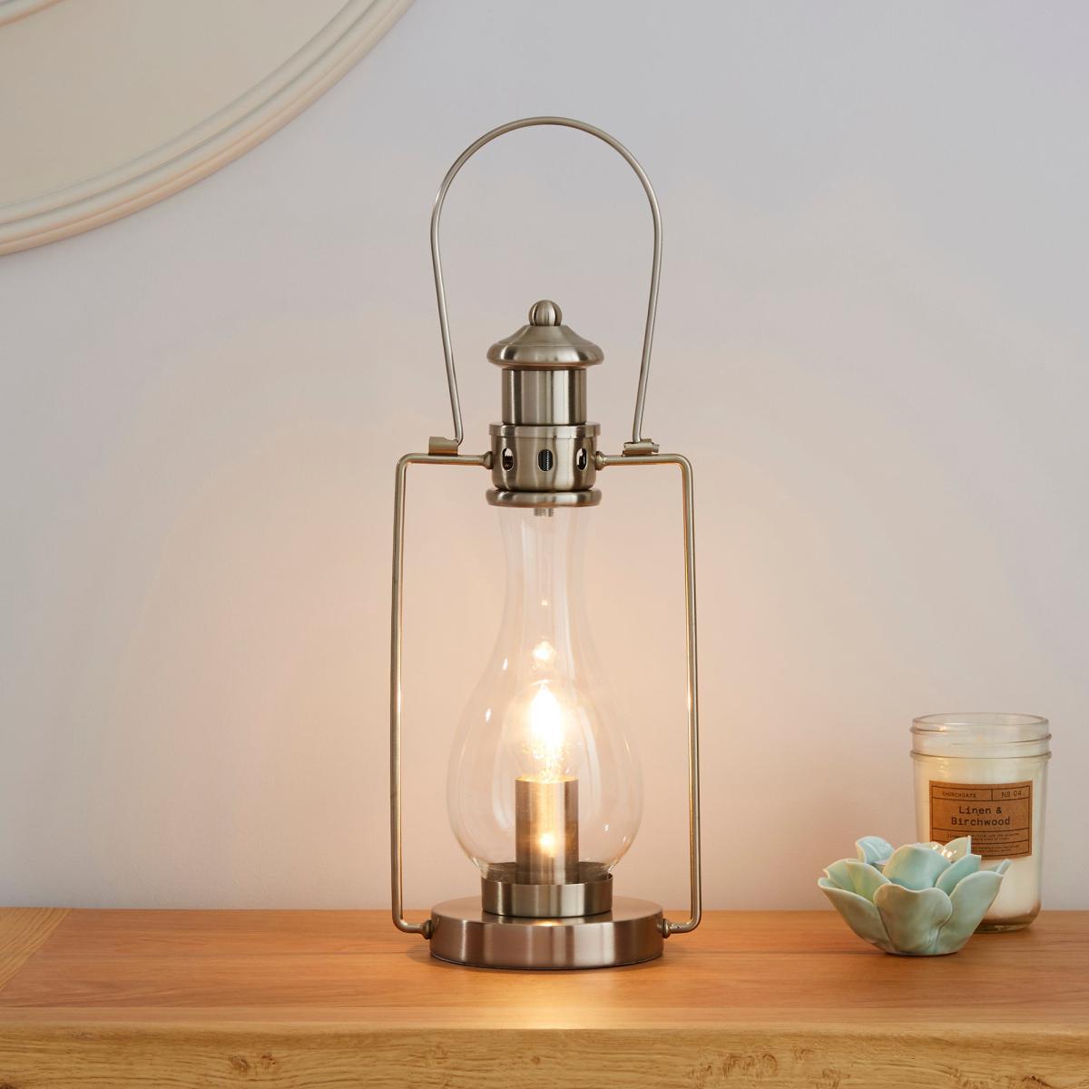 Horse Lantern Satin Nickel Table Lamp Silver – image 1