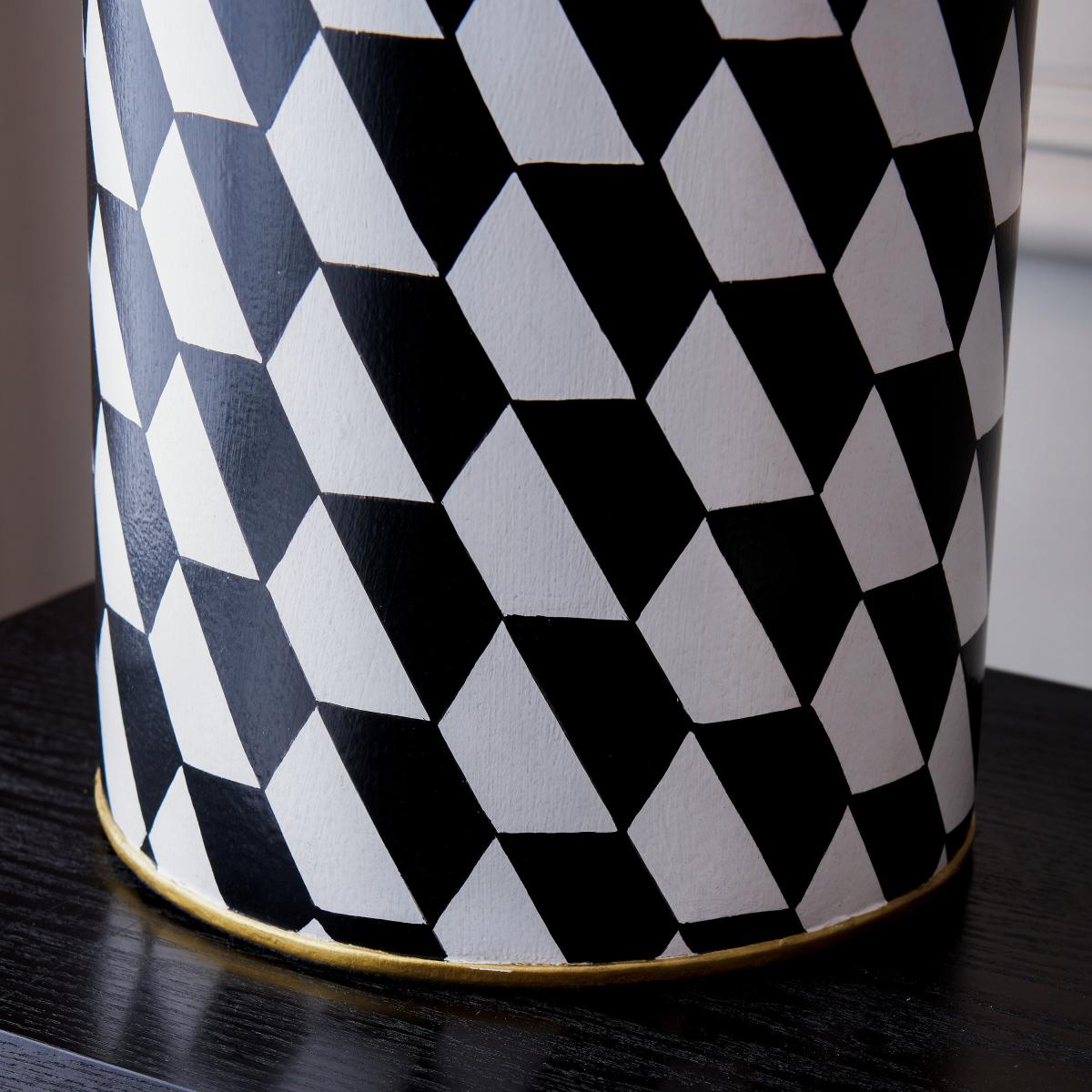 Victor Geometric Hand Painted Table Lamp with 35cm Stellan Slubbed Silk Shade Black and white – image 2