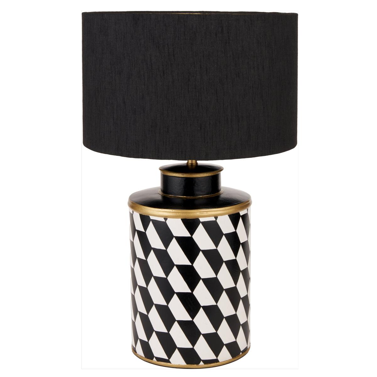 Victor Geometric Hand Painted Table Lamp with 35cm Stellan Slubbed Silk Shade Black and white – image 4