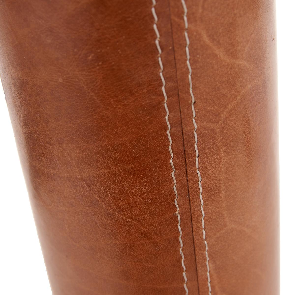 Laurence Tan Leather and Brass Cylindrical Table Lamp with 35cm Linen Drum Shade Tan – image 3