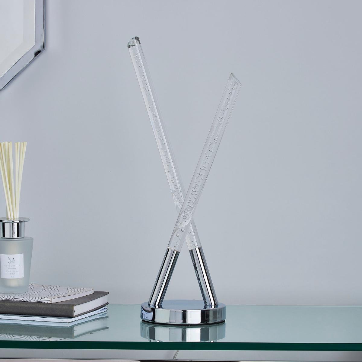Tassani 2 Light Integrated LED Bubble Glass Table Lamp Silver, Chrome – image 2