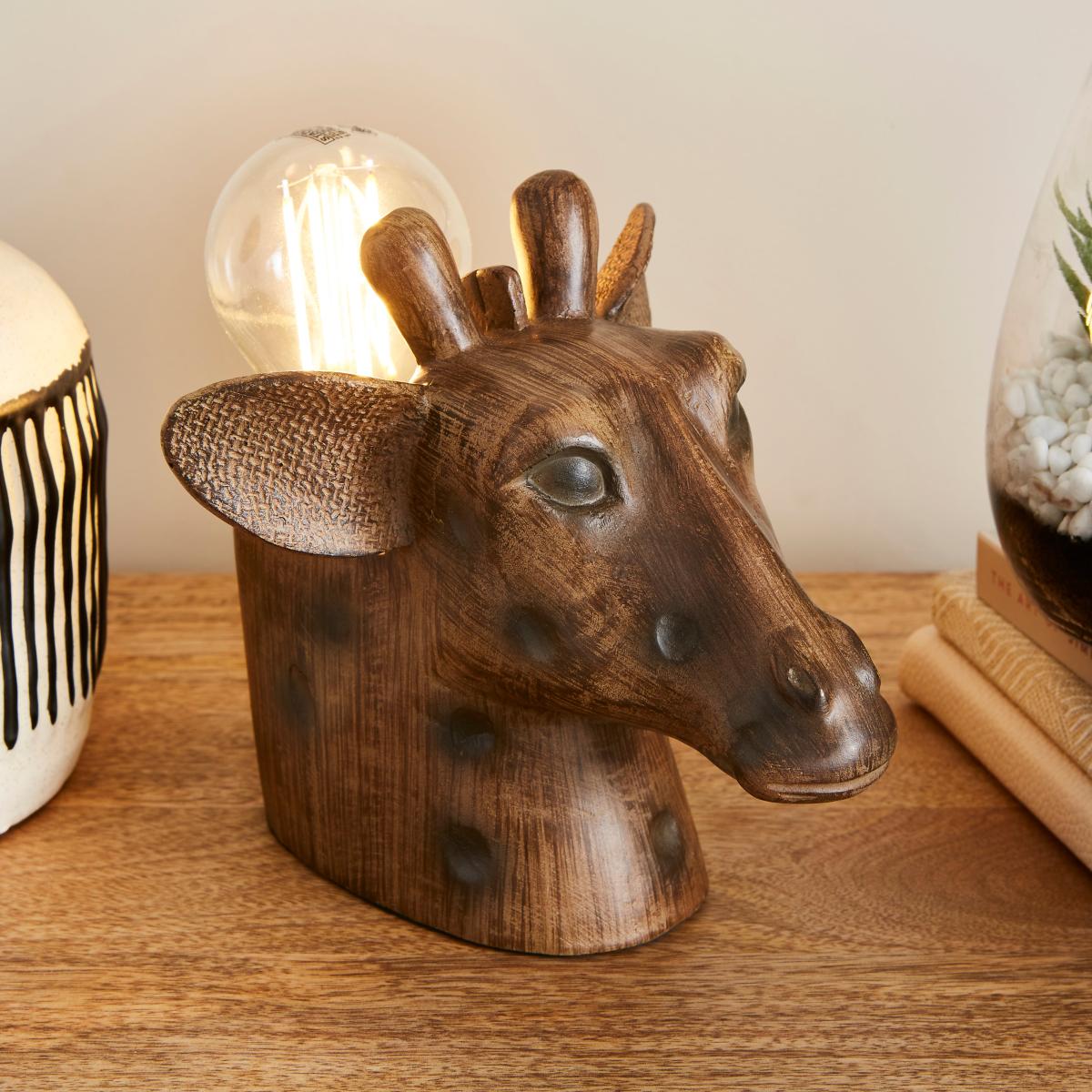 Giraffe Head Table Lamp Brown – image 1