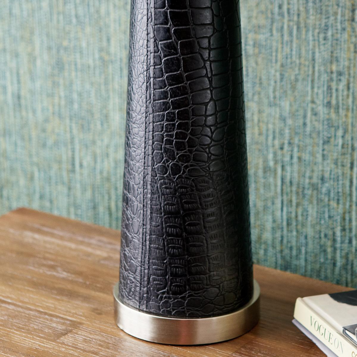 Laurence Croc Textured Leather Table Lamp with Henry 40cm Handloom Cylinder Shade Black – image 3