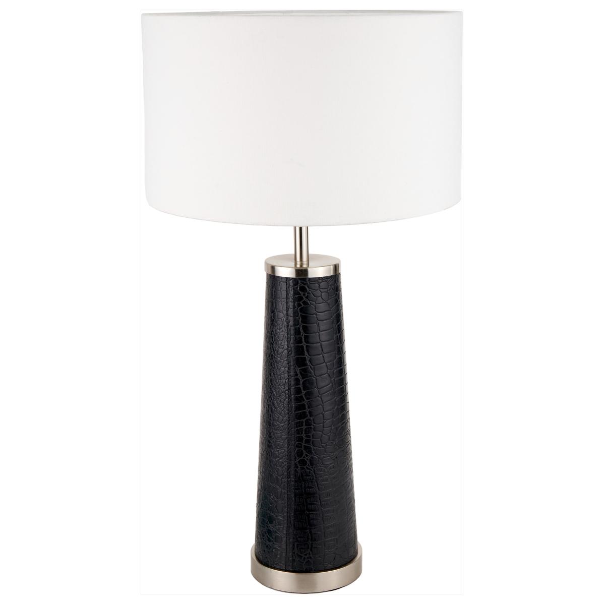 Laurence Croc Textured Leather Table Lamp with Henry 40cm Handloom Cylinder Shade Black – image 4