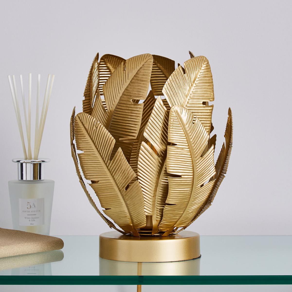 Farrah Palm Leaf Touch Table Lamp Gold Gold – image 2
