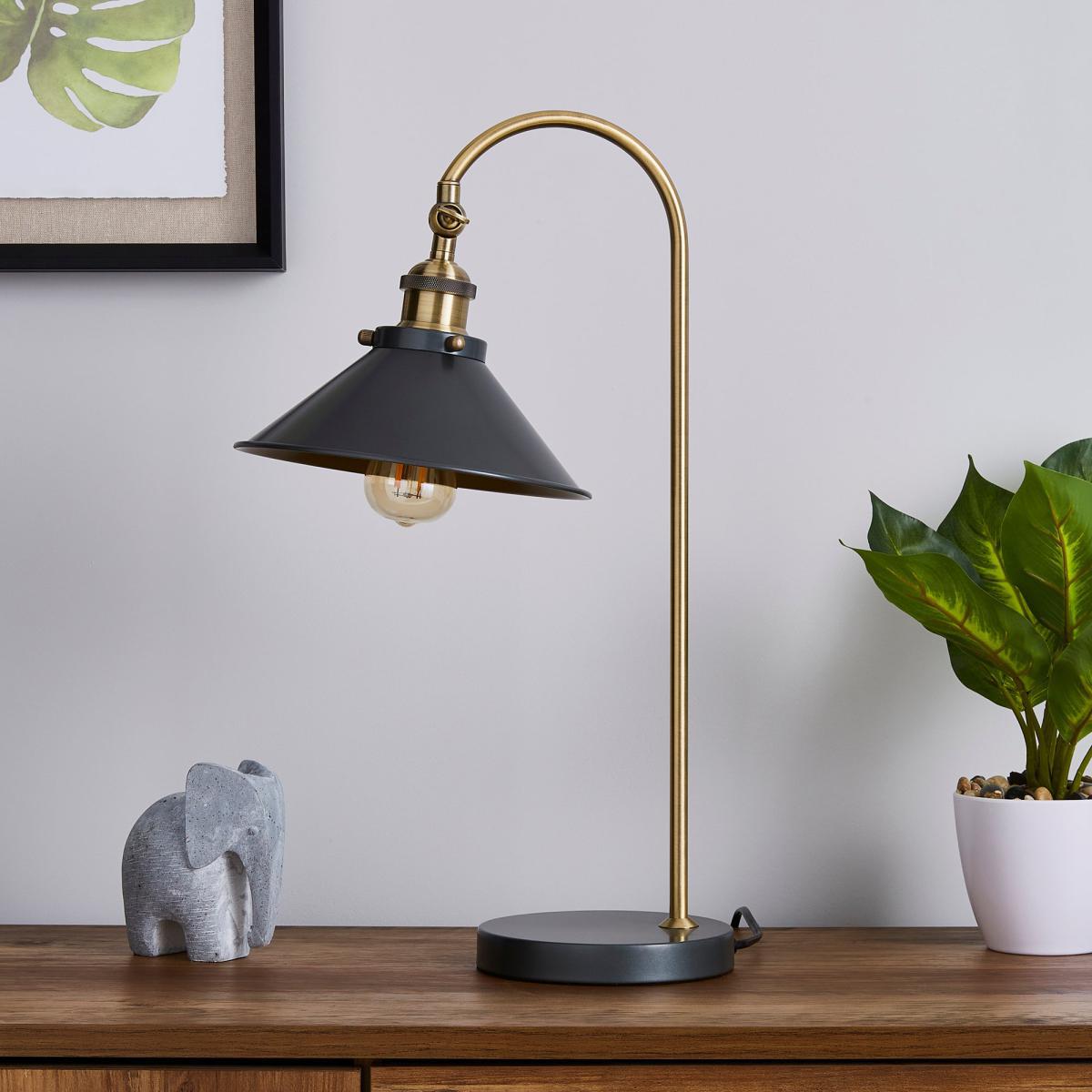 Logan Antique Brass Grey Industrial Table Lamp Brass and Black – image 2