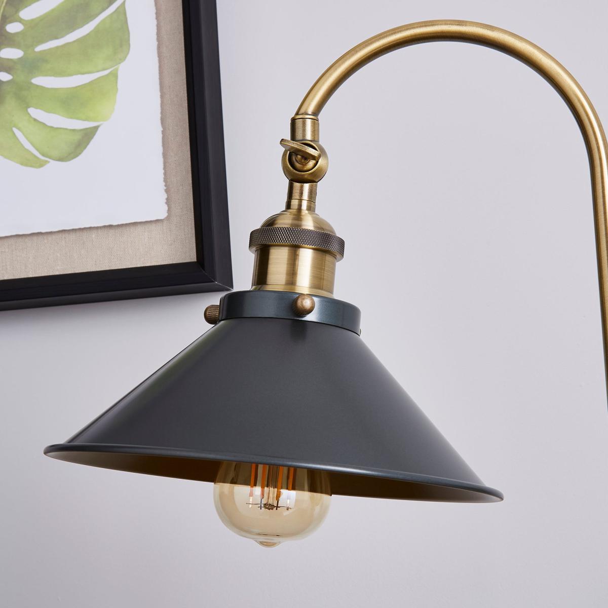 Logan Antique Brass Grey Industrial Table Lamp Brass and Black – image 3