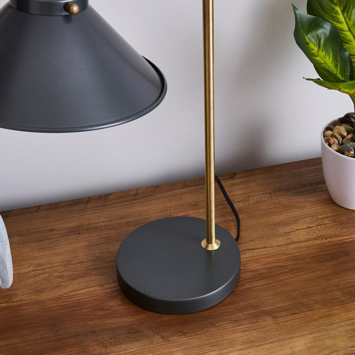 Logan Antique Brass Grey Industrial Table Lamp Brass and Black – image 4