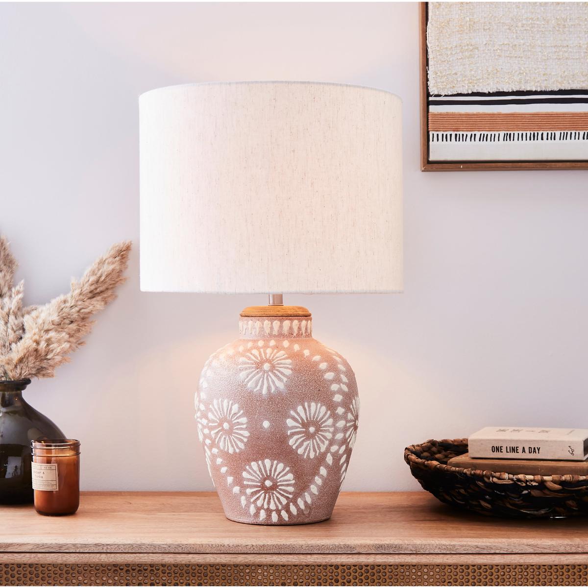 Traditional Terracotta Floral Table Lamp MultiColoured – image 2
