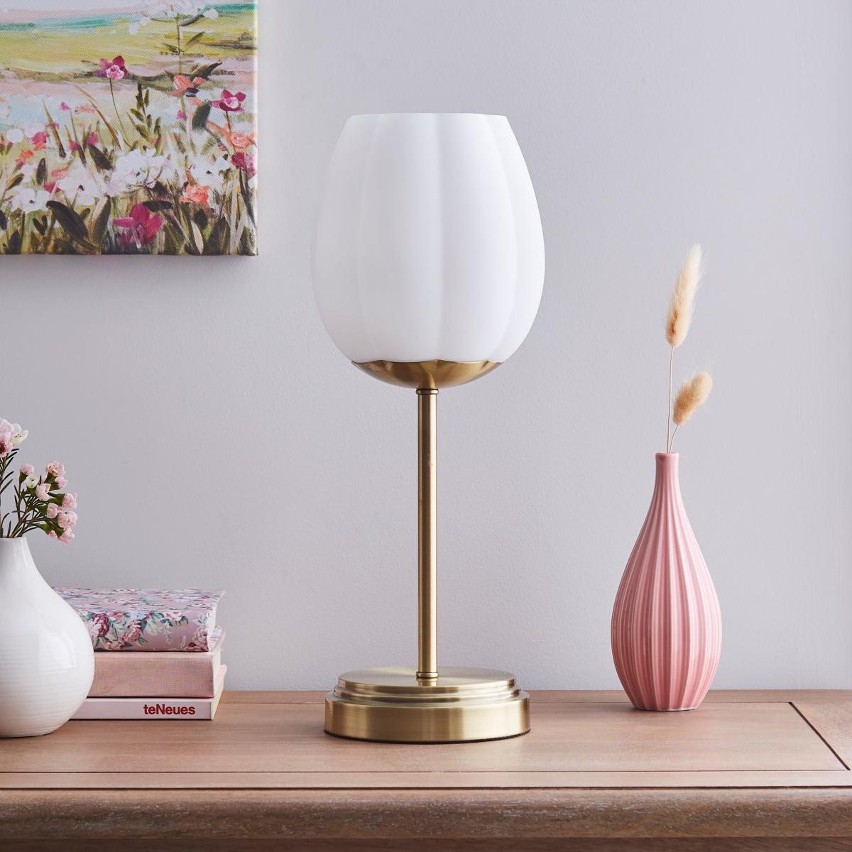 Frosted Tulip Ribbed Table Lamp Gold – image 2