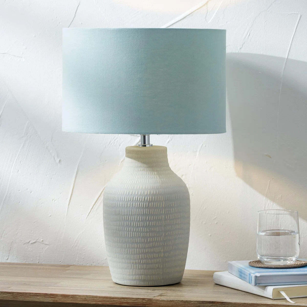 Kai Duck Egg Textured Ceramic Table Lamp Blue – image 1