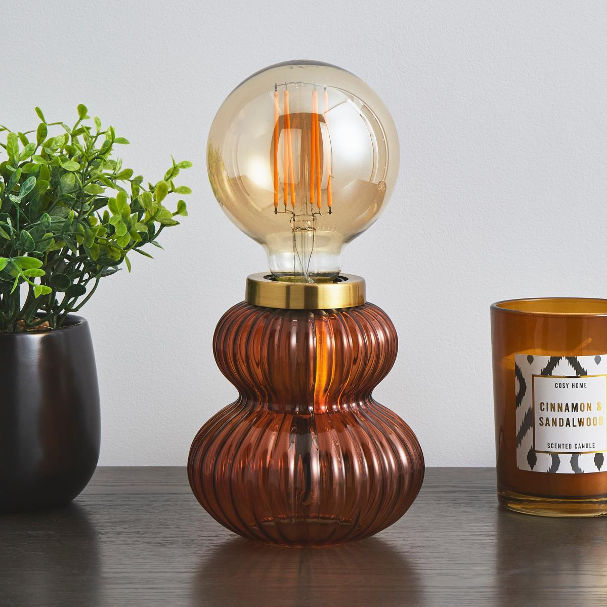 Nolan Ribbed Glass Table Lamp Base Orange – image 2