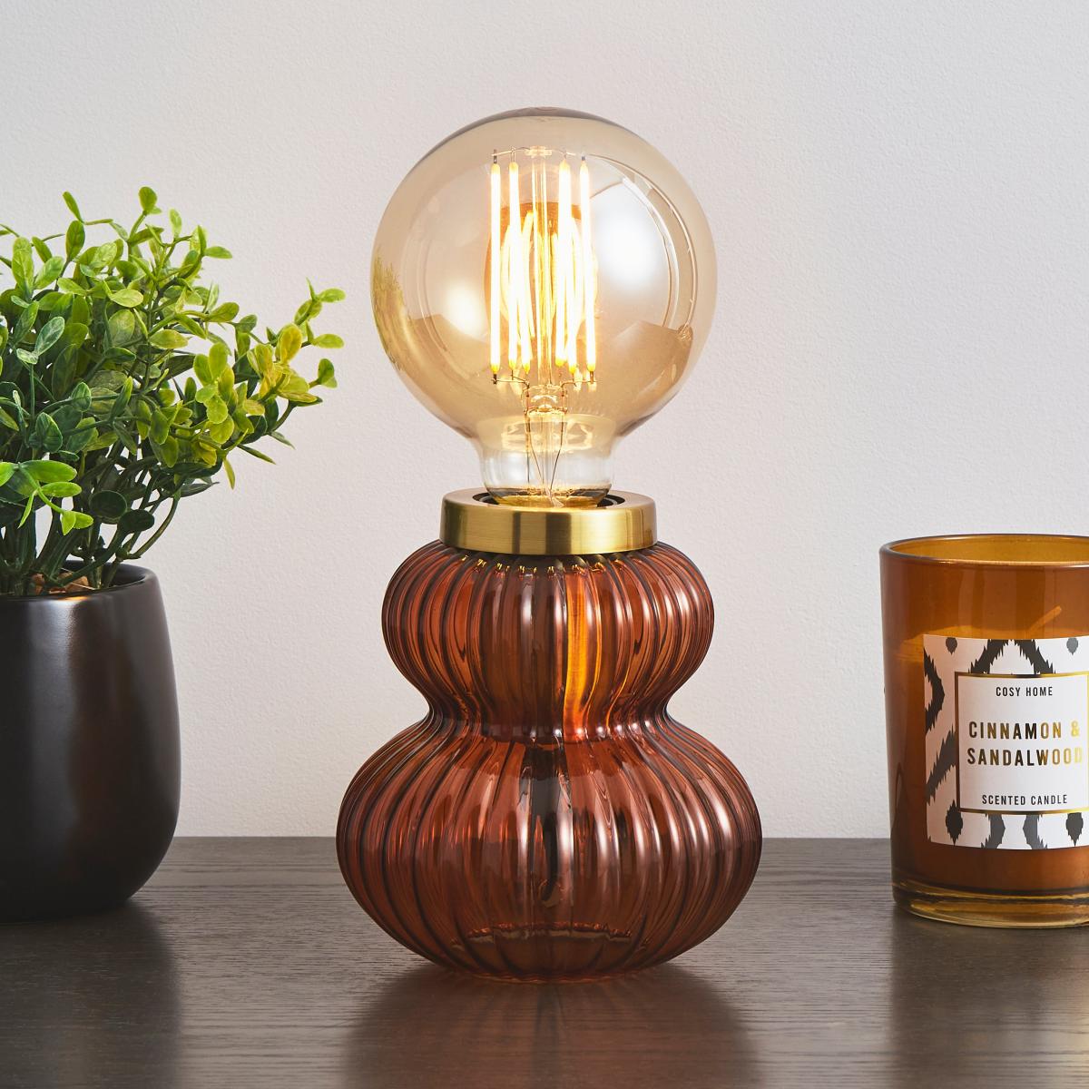 Nolan Ribbed Glass Table Lamp Base Orange – image 1