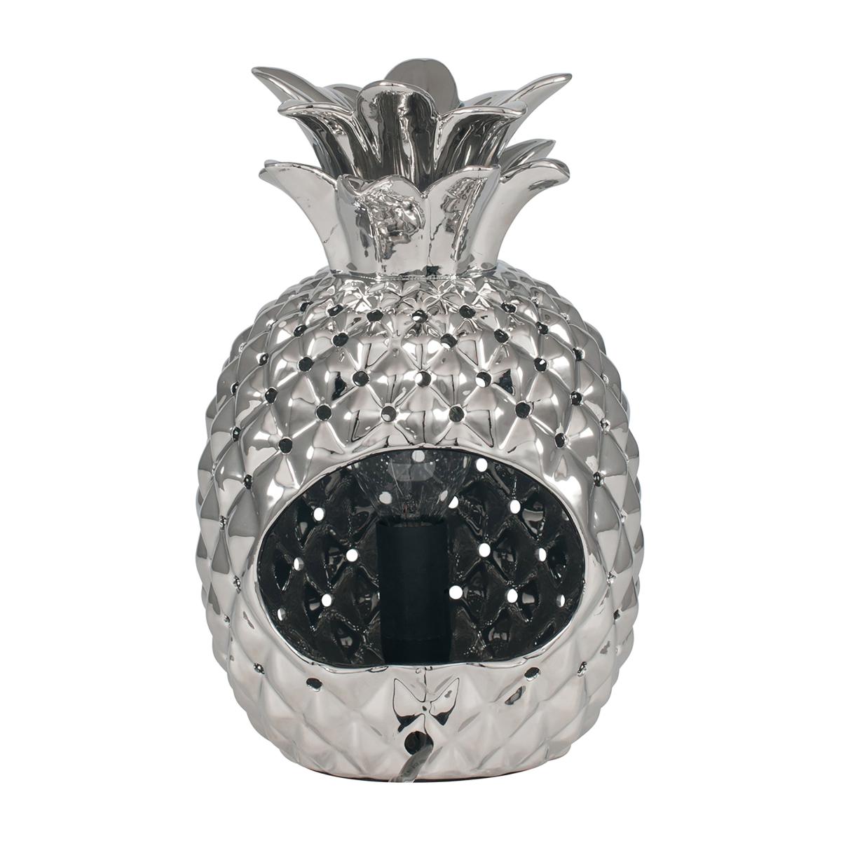 Pina Metallic Silver Ceramic Pineapple Table Lamp Silver – image 3