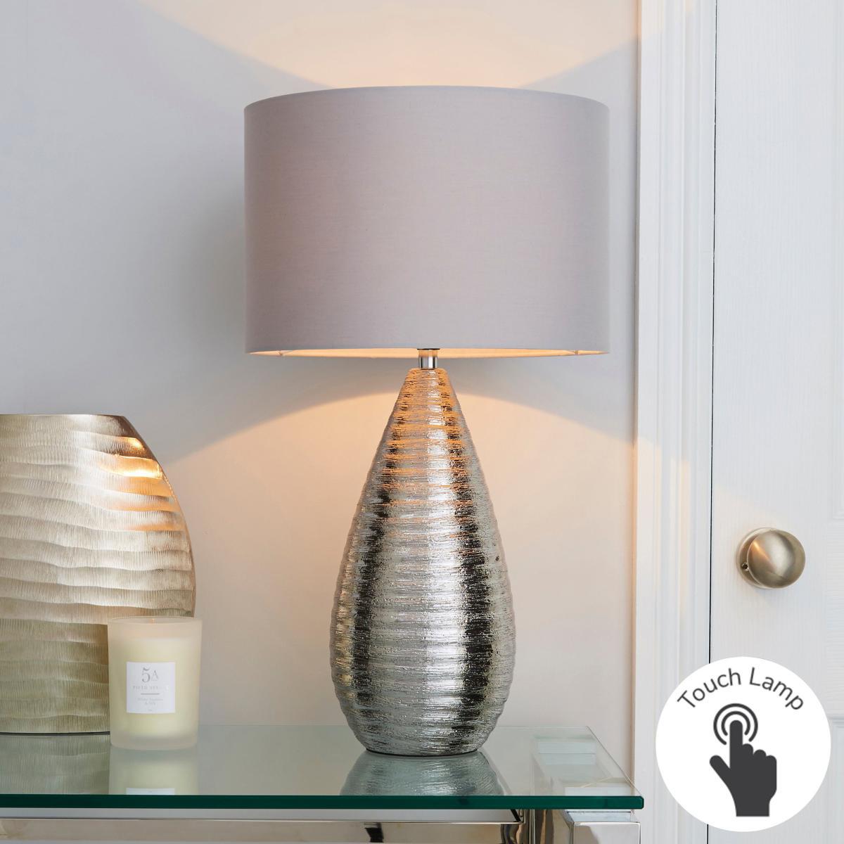 Costola Chrome Touch Dimmable Table Lamp Chrome, Light Grey – image 1