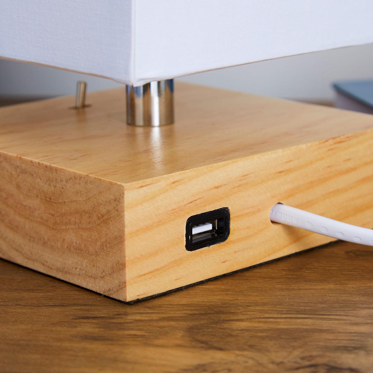 Hestra USB Port Light Wood Table Lamp White – image 4