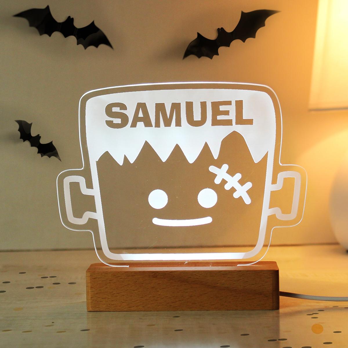 Personalised Frankenstein Wooden LED Light Natural – image 1