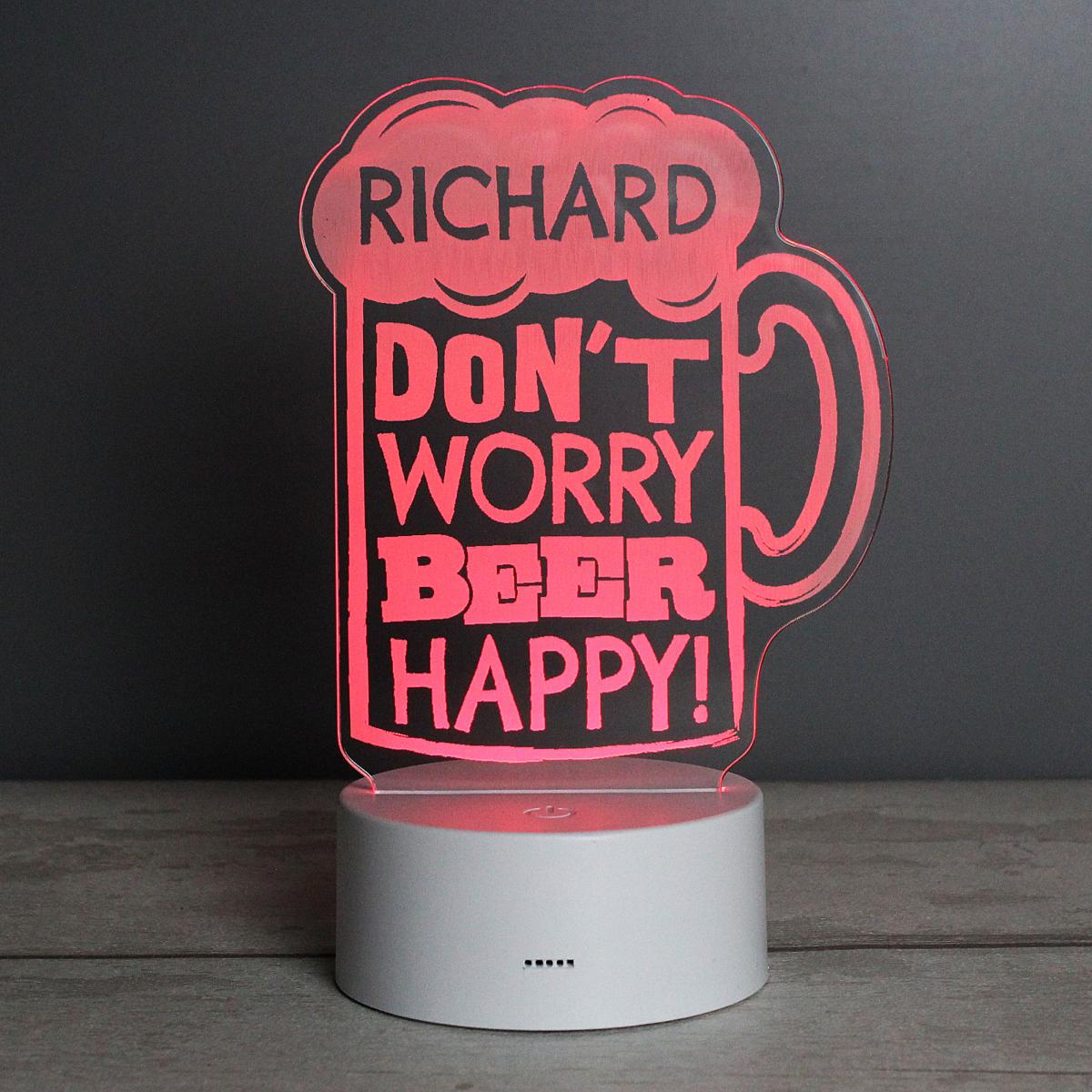 Personalised Beer Happy Colour Changing LED Light White – image 2
